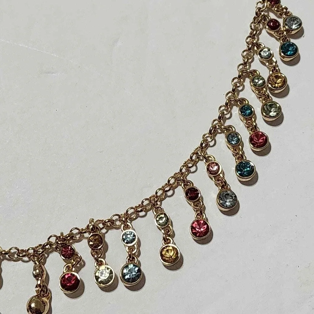 J. Crew Gold Tone Multicolor Crystal Fringe‎ Dangle Statement Necklace NEW